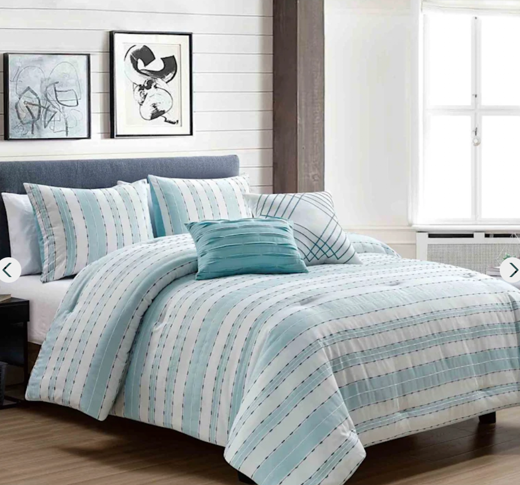 Blue and White Jacquard Striped Comforter Set