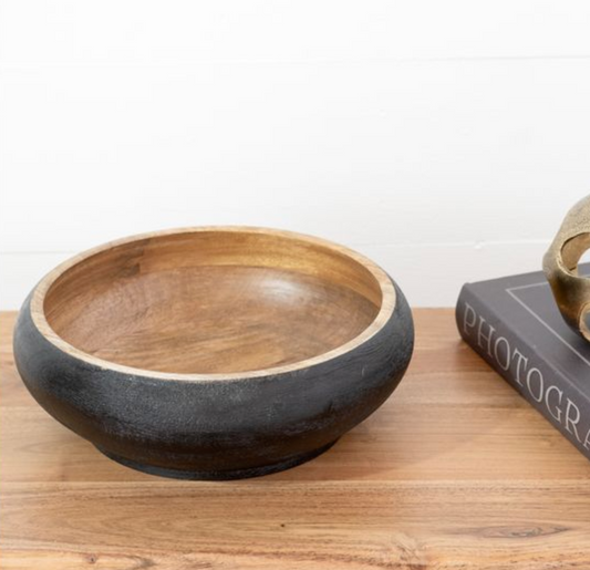 10" Black Textured Wood Bowl