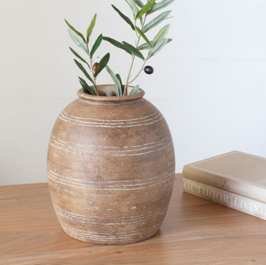 12.2" Brown Terra Cotta Line Vase