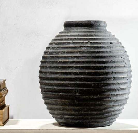 12" Black Terracotta Line Vase