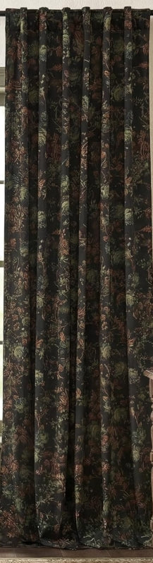 Black Velvet Floral Curtains 108"