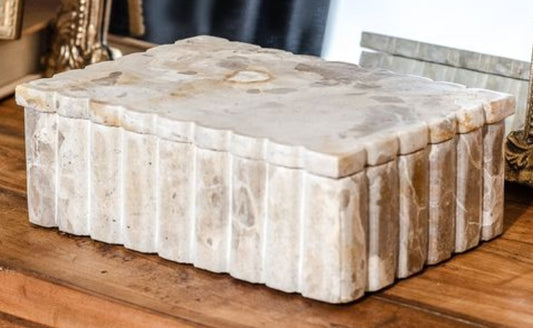 9" X 6" LEOPARD MARBLE SCALLOP BOX