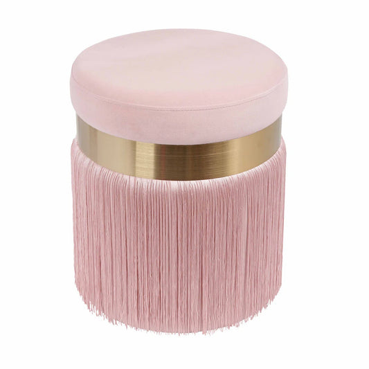 Pink Fringe Velvet Ottoman