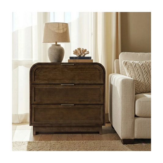 Modern 3-Drawer Arched End Table in Walnut