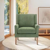 Leston Wide Upholstered Fabric Accent Armchair with Solid Wood Leg