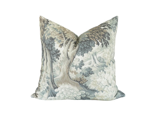 Woven Tapestry Pillow Cover: Blue Green Woodland Scene