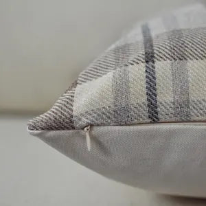 Brown and Navy Blue Plaid Woven Pillow Cover