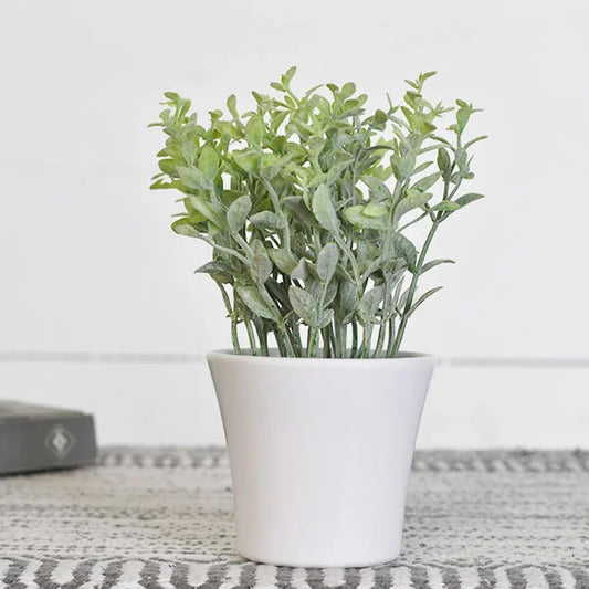 Faux Baby Leaves in White Pot