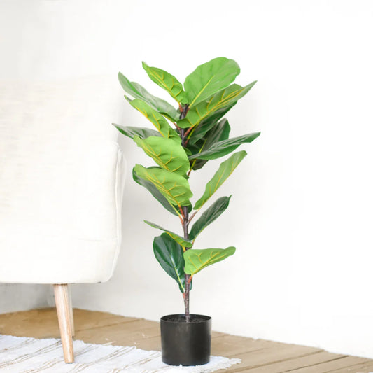 Faux Fiddle Leaf Fig Tree In Black Pot