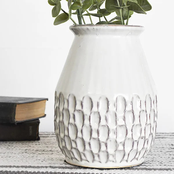 White Ceramic Boho Jar 9"