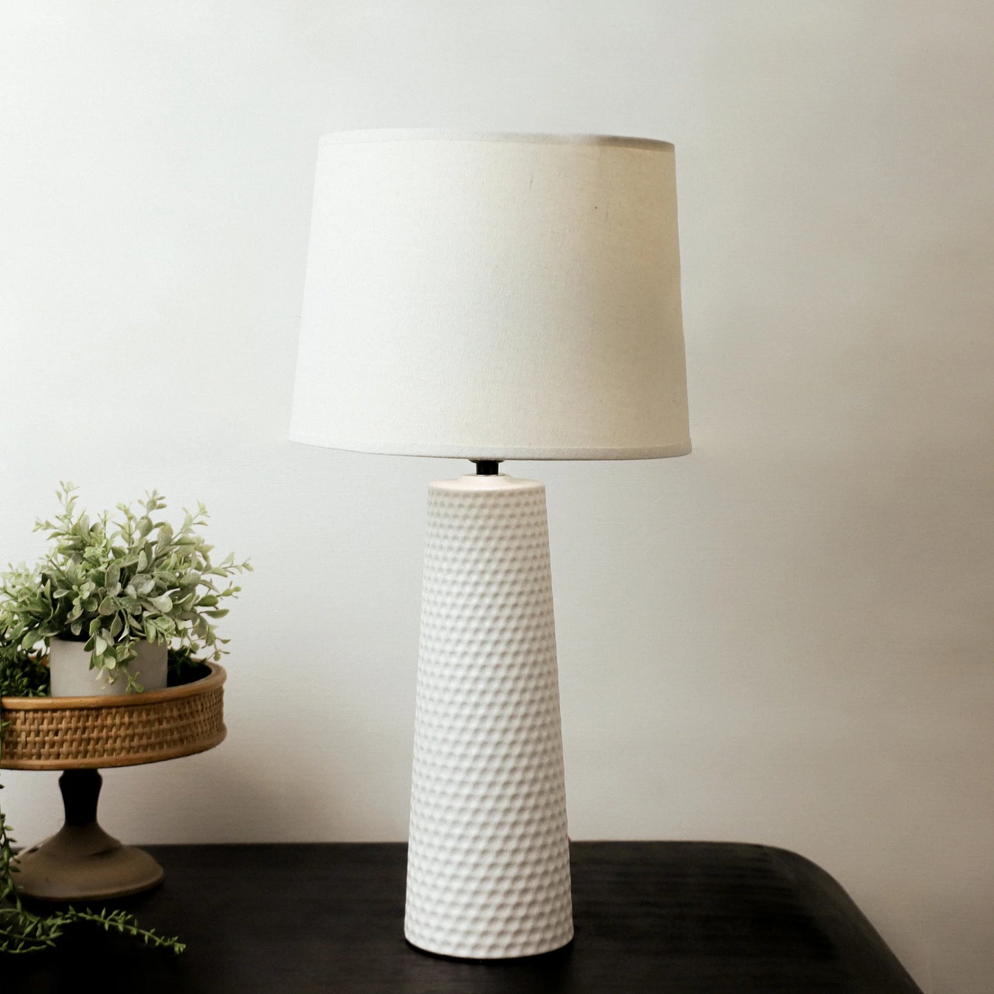 Tall Dimpled White Ceramic Lamp