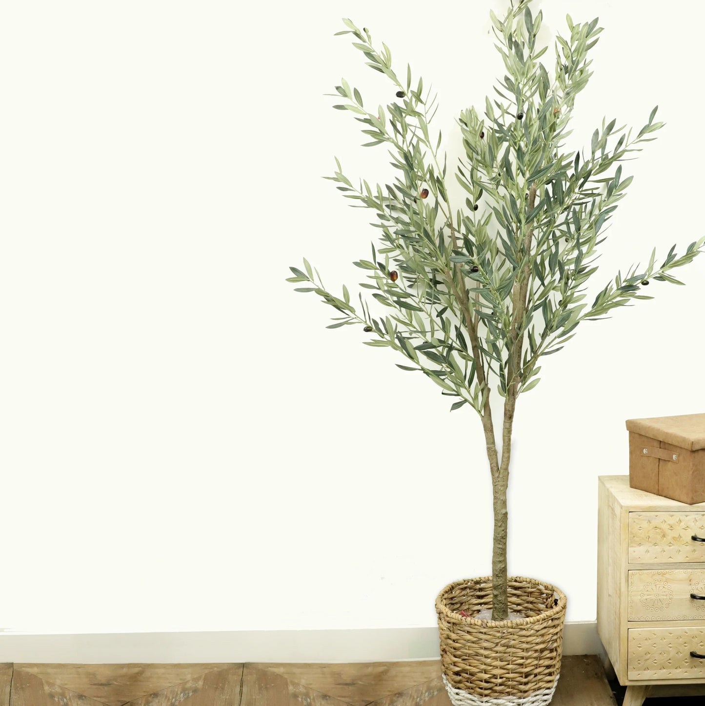 Faux Olive Tree in Wicker Basket