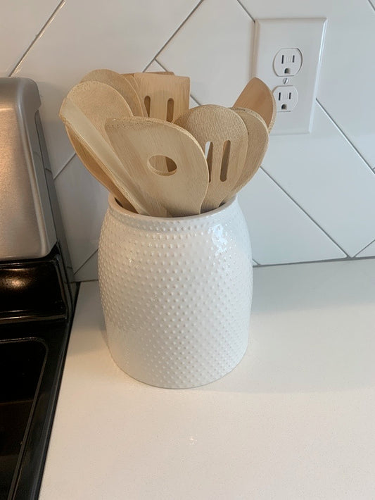 White Utensil Holder with Utensils