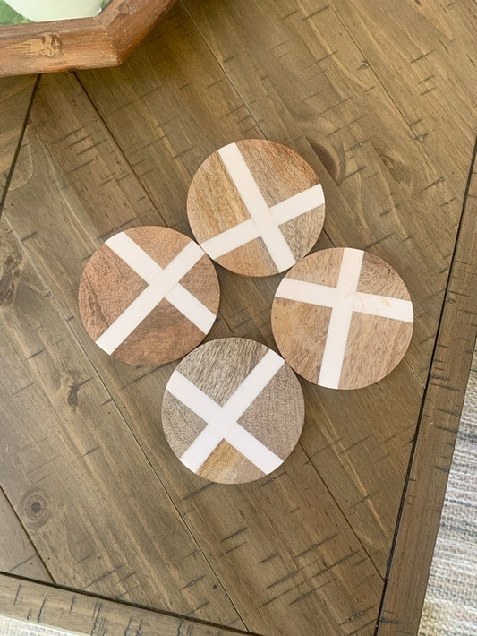 Wood and Marble Coasters - Set of 4