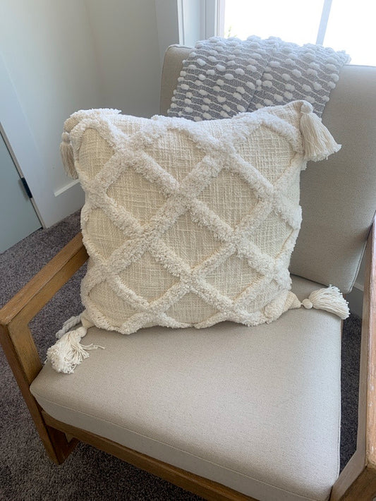 Cream Tasseled Pillow