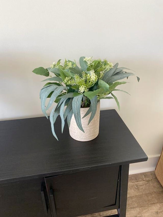Faux Plant in Medium White Pot