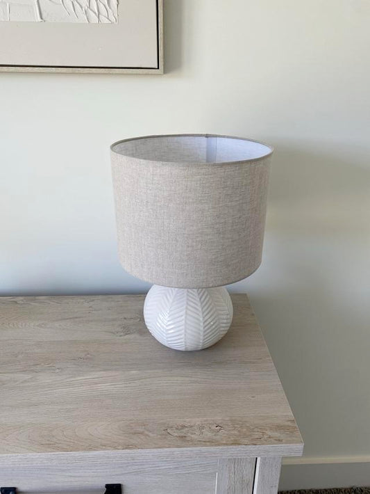White Table Lamp with Beige Shade - Set of 2