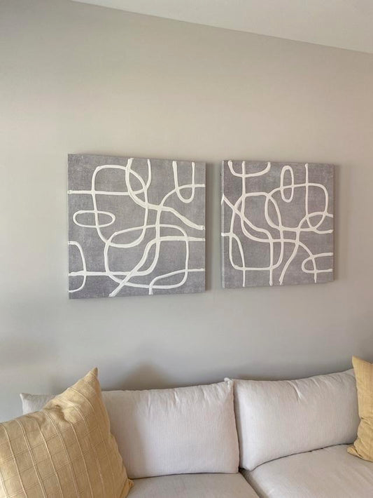Gray and White Canvas Art Print - Set of 2