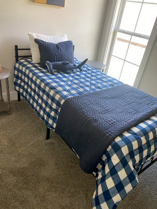 Blue and White Buffalo Check Twin Comforter