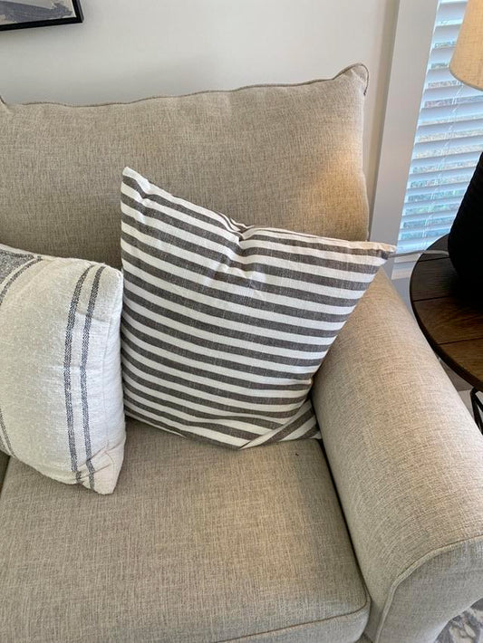 Gray and White Striped Throw Pillows - Set of 2