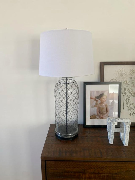 Tall Glass and Black Lamp with Shade