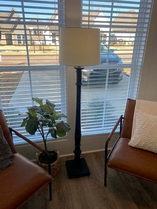 Black Floor Lamp with White Shade