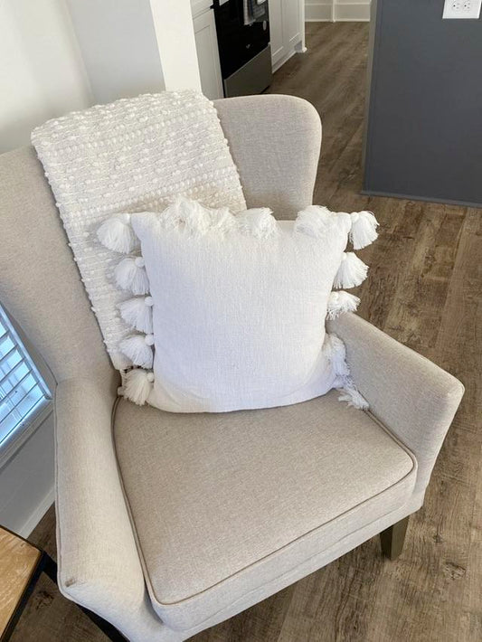 White Tasseled Throw Pillow