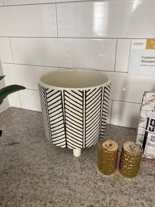 Black and White Patterned Footed Vase