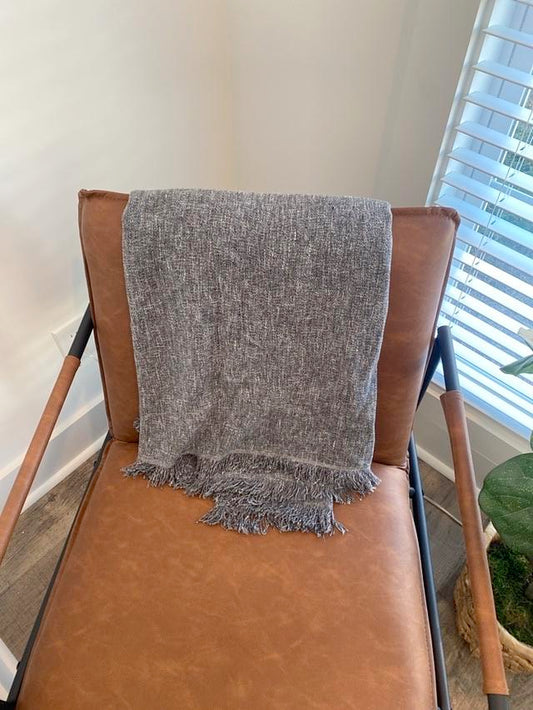 Gray Fringed Throw Blanket