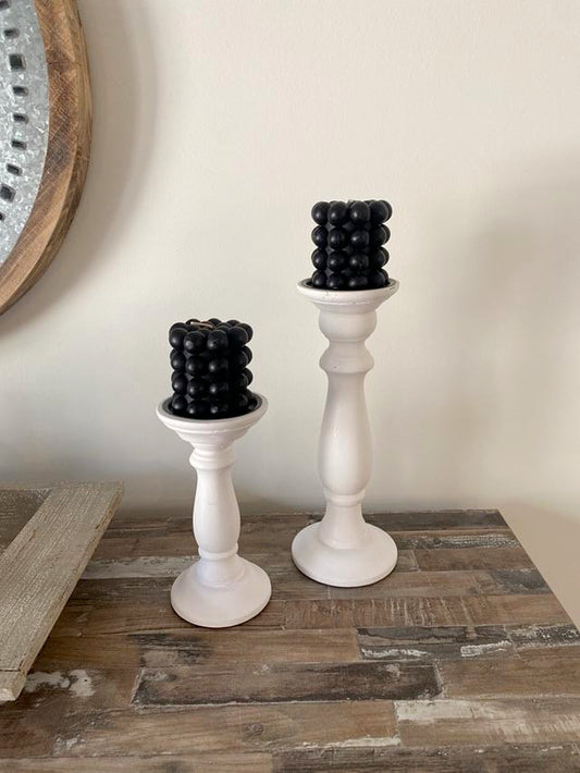 White Pillar Candle Holders - Set of 2