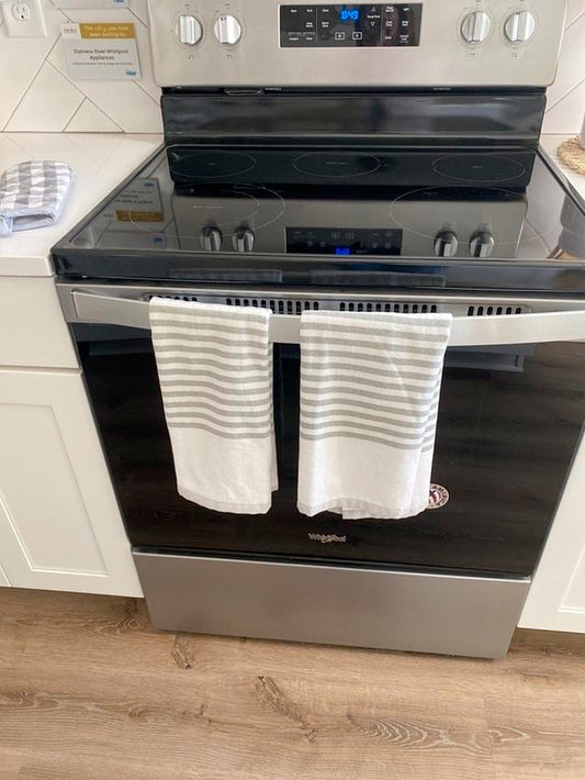 Gray and White Striped Hand Towel Set