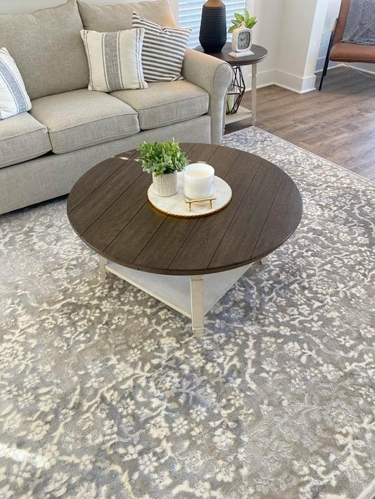 Round Wood and White Coffee Table