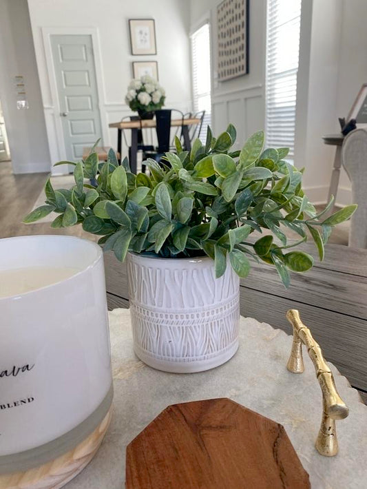 Faux Plant in White Ceramic Vase