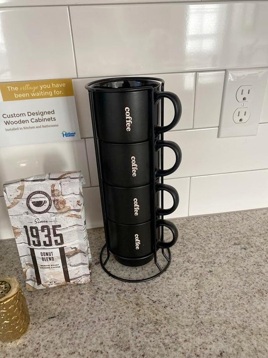 Black Stackable Coffee Mugs - Set of 4