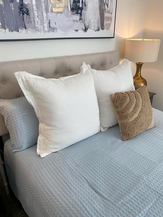 Textured White Euro Pillow Shams - Set of 2 (Inserts Included