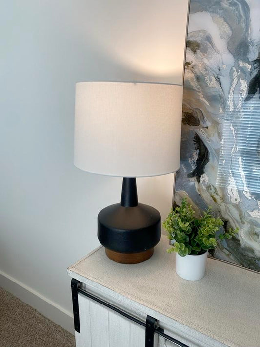 Large Black Lamp with White Shade