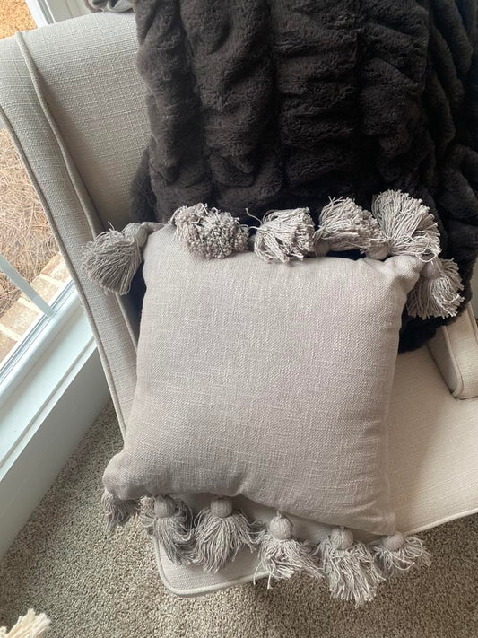Gray Tasseled Throw Pillow