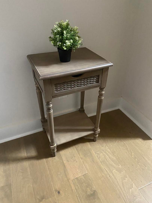 Wood Side Table with Woven Drawer
