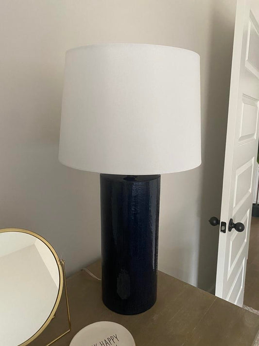 Large Navy Table Lamp with White Shade