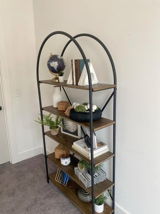 Metal and Wood Arch Bookcase