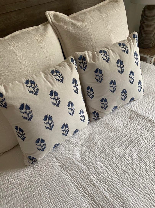 Blue Floral Pillows - Set of 2