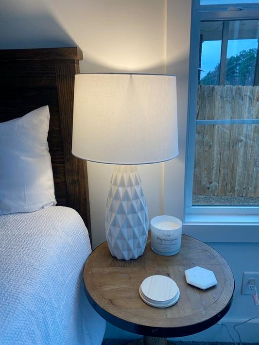 Large White Textured Table Lamp - Set of 2