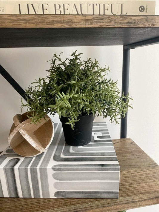 Small Faux Rosemary Plant in Black Pot