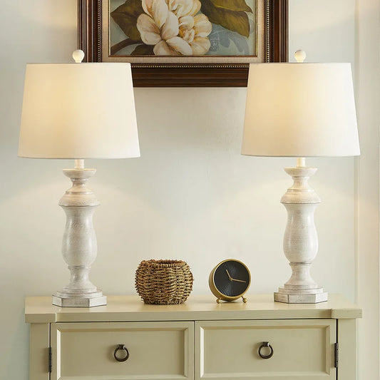 White Resin Table Lamps - Set of 2