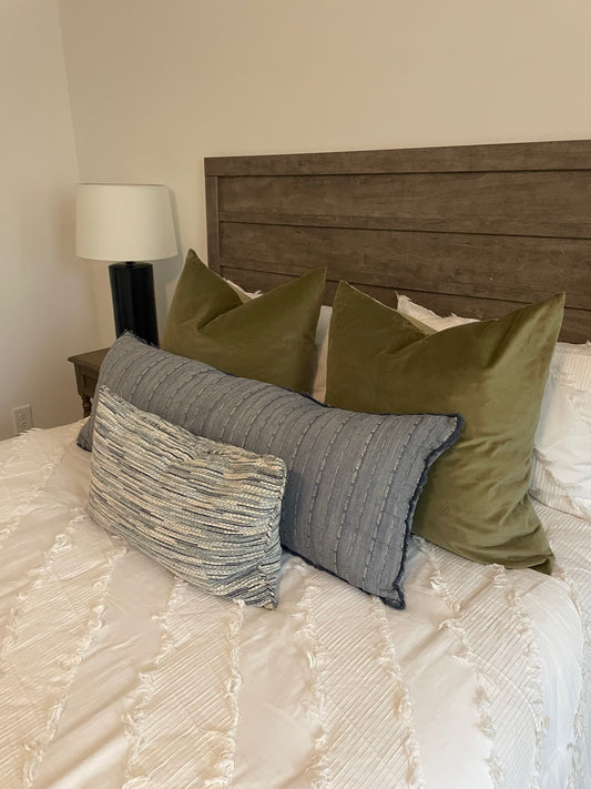 Blue, White, and Gray Striped Pillow