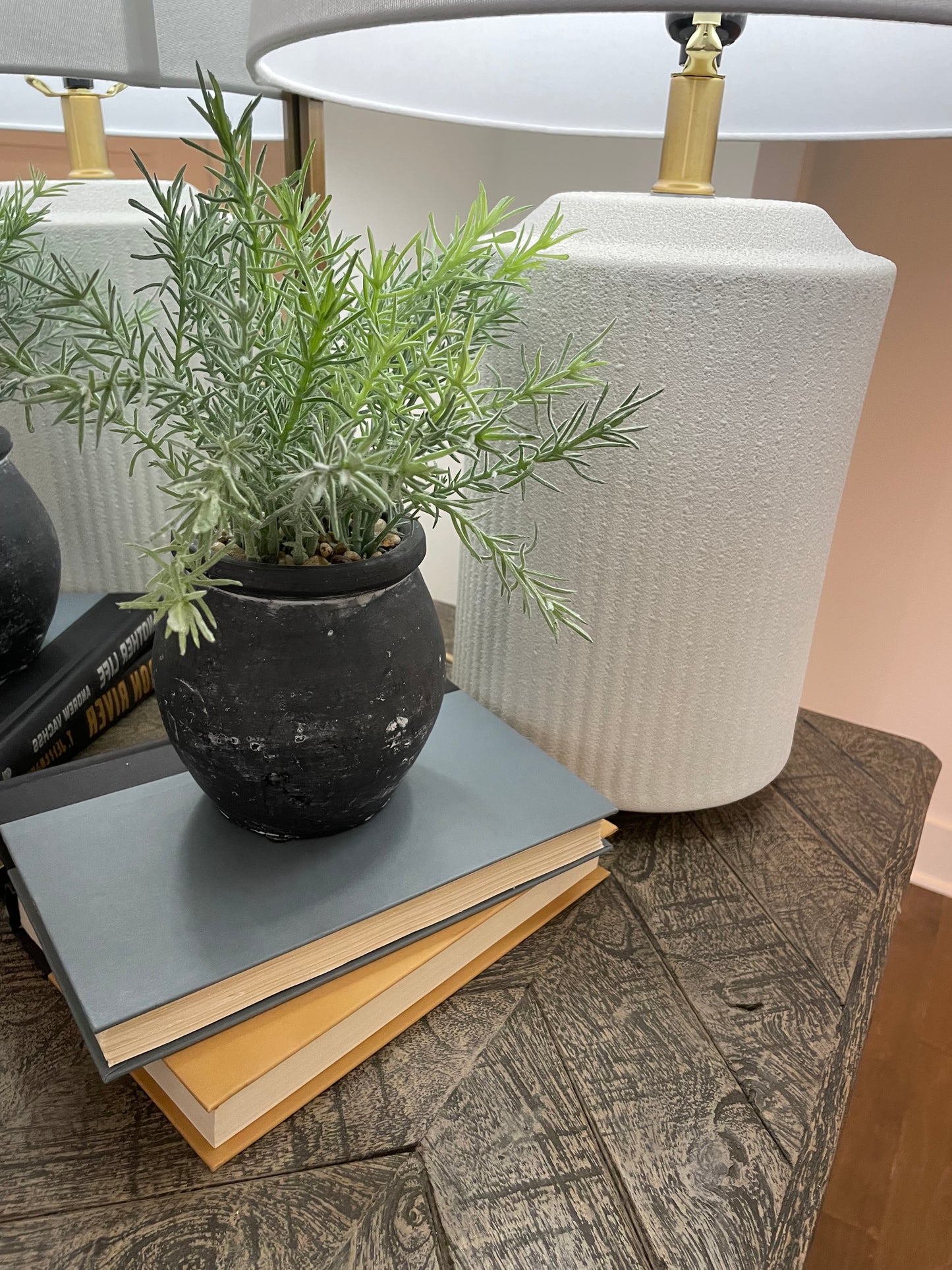 Faux Rosemary Plant in Black Pottery