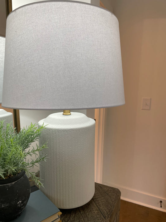 Large White Ribbed Table Lamp