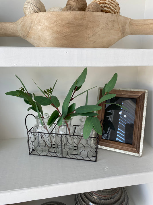 Glass and Wire Table Decor with Greenery